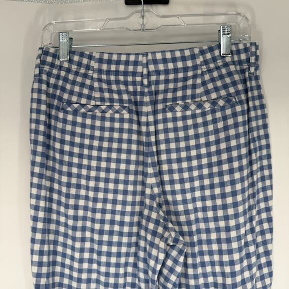 J.Jill Linen Stretch Cropped Capri Pants Sz PS Blue White Gingham Check Coastal - Picture 6 of 11